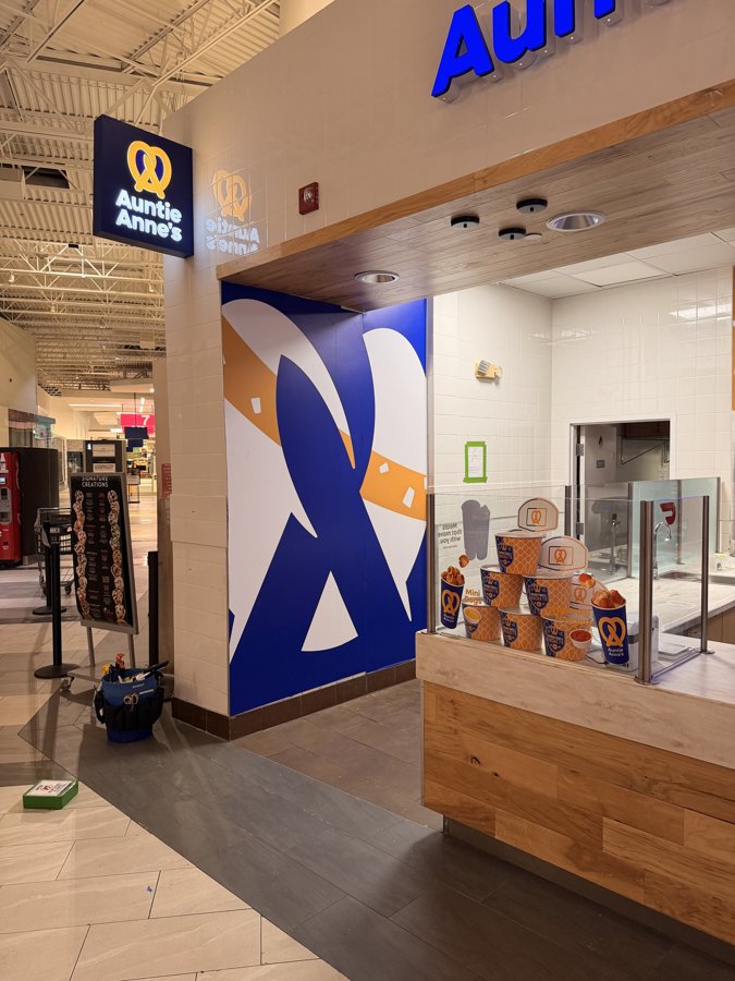 Auntie Anne's counter area with painted blue wall