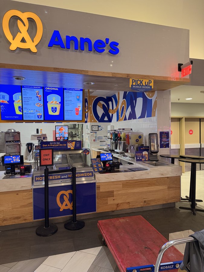 Auntie Anne's storefront interior with menu screens