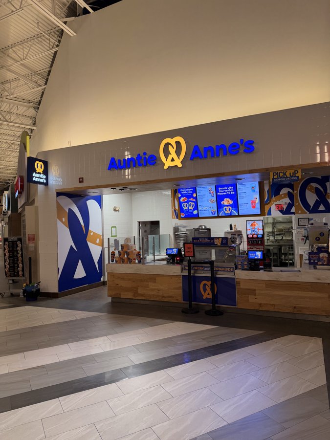 Auntie Anne's wide storefront view at the food court