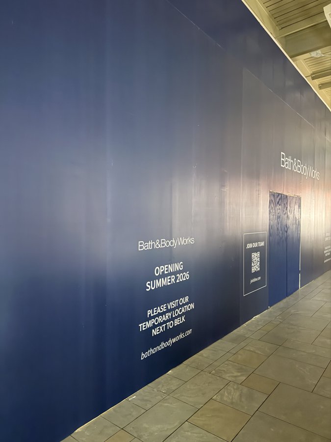 Bath & Body Works coming-soon hoarding panel with brand details