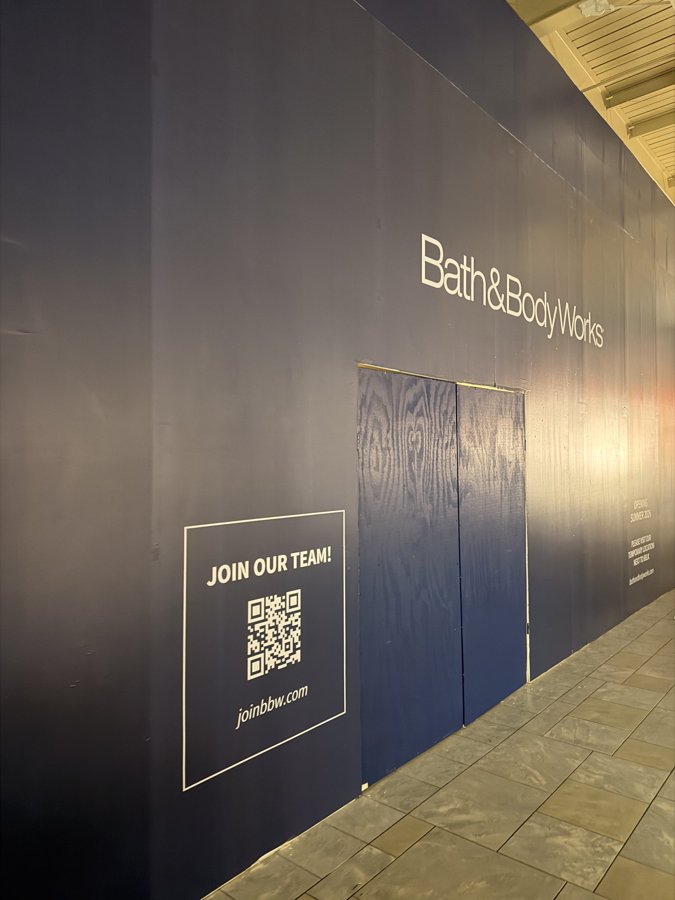 Bath & Body Works hoarding with "Join Our Team" recruitment panel