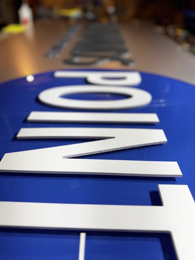 Detail shot of Southwinds Point letters mid-assembly