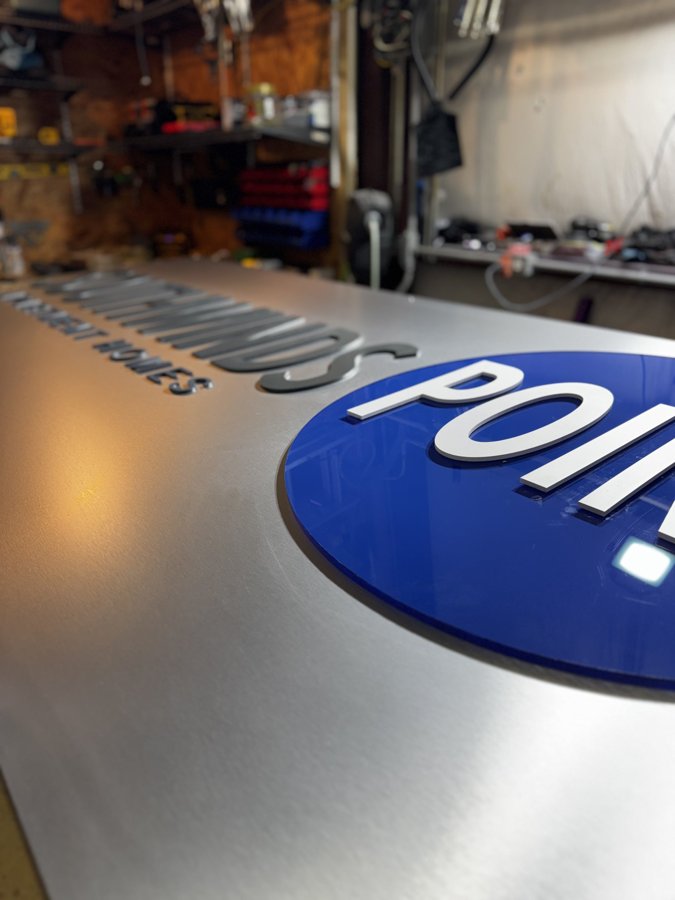 Close-up of Southwinds Point dimensional letters showing metal returns