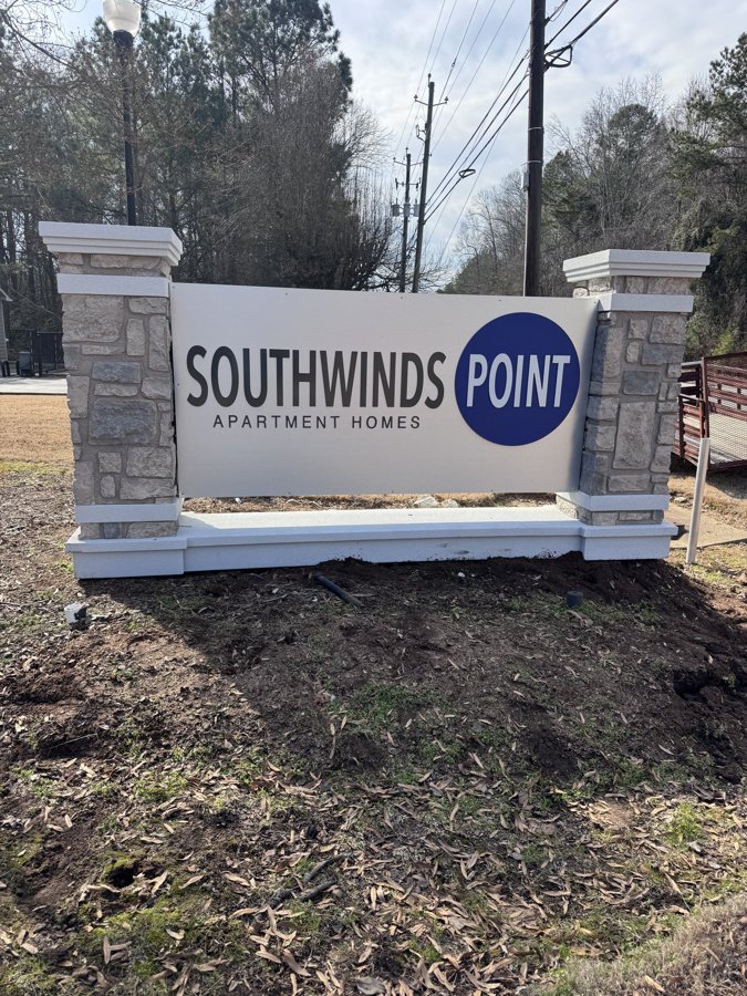 Finished Southwinds Point monument sign viewed from property drive