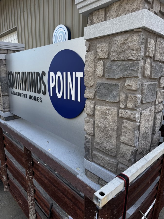 Southwinds Point stone monument freshly installed at property entrance